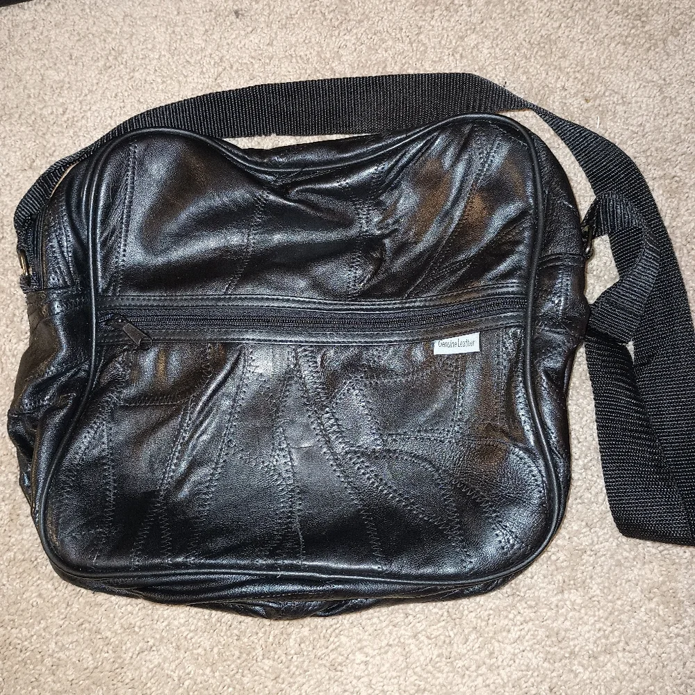 Men's Black Patchwork‎ Genuine Leather Bag Set